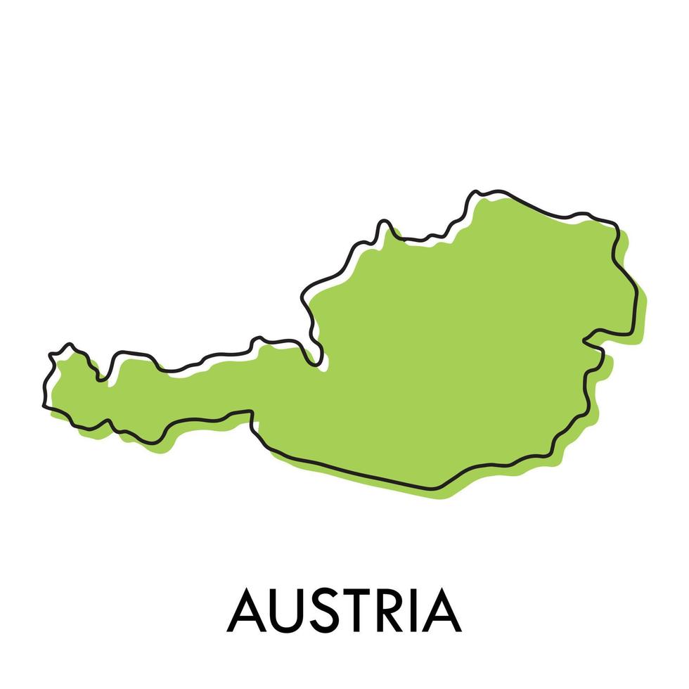 Map of Austria - simple hand drawn stylized concept with sketch black line outline contour map. Vector illustration isolated on white. European country border silhouette drawing