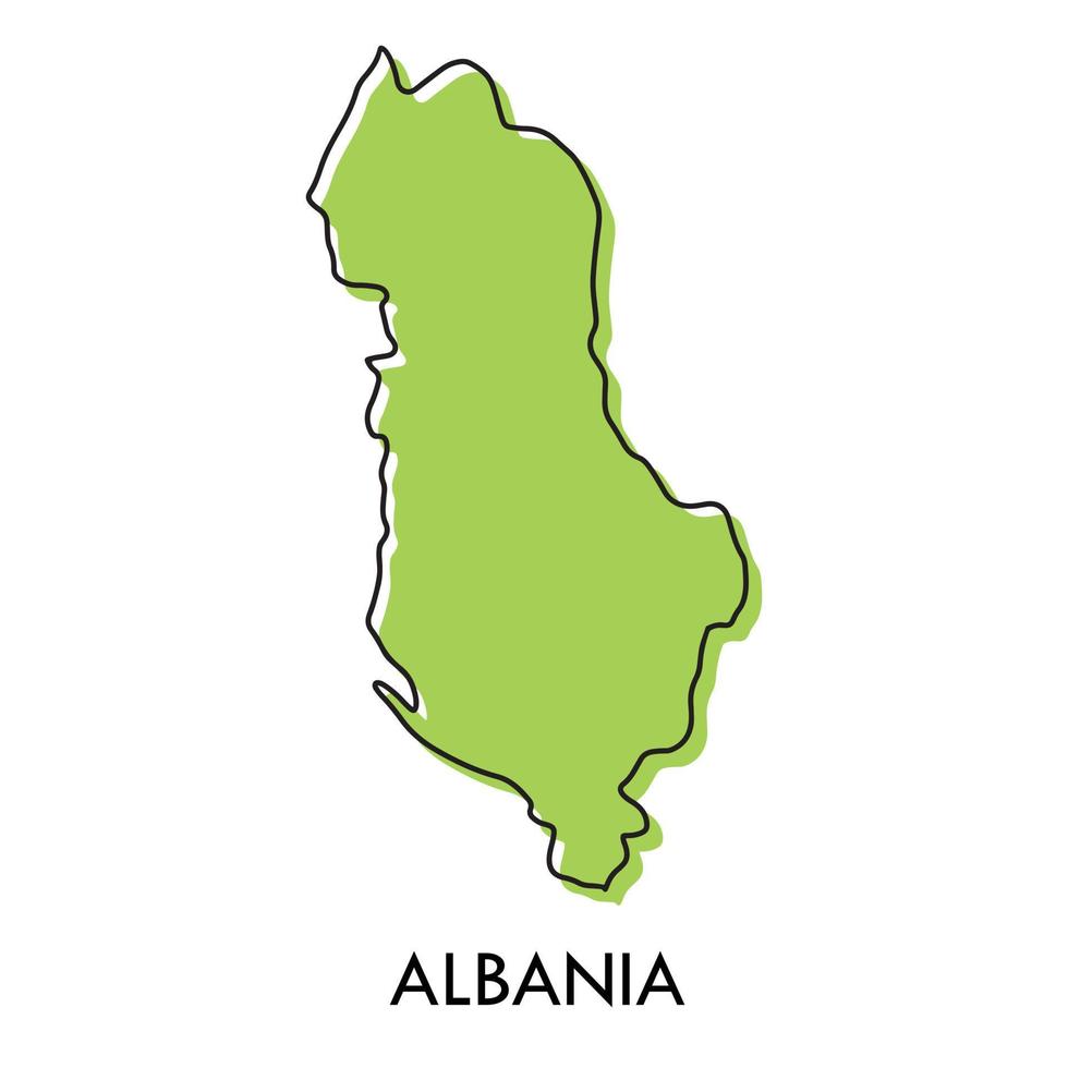 mapa de albania - concepto estilizado dibujado a mano simple con mapa de contorno de contorno de línea negra de croquis. ilustración vectorial aislado en blanco. dibujo de la silueta de la frontera del país. vector