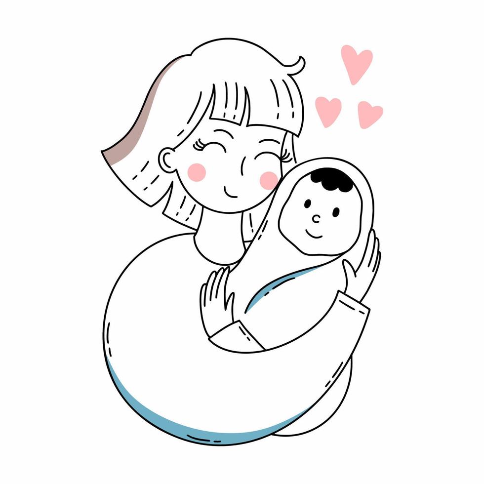 mamá feliz abraza al bebé. maternidad. amor por el niño. día de la Madre. vector