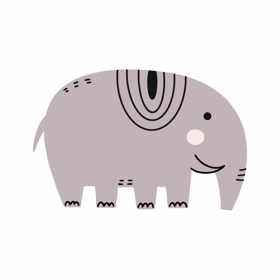 Cute elephant on white background. Vector doodle illustration. Poster for nursery.