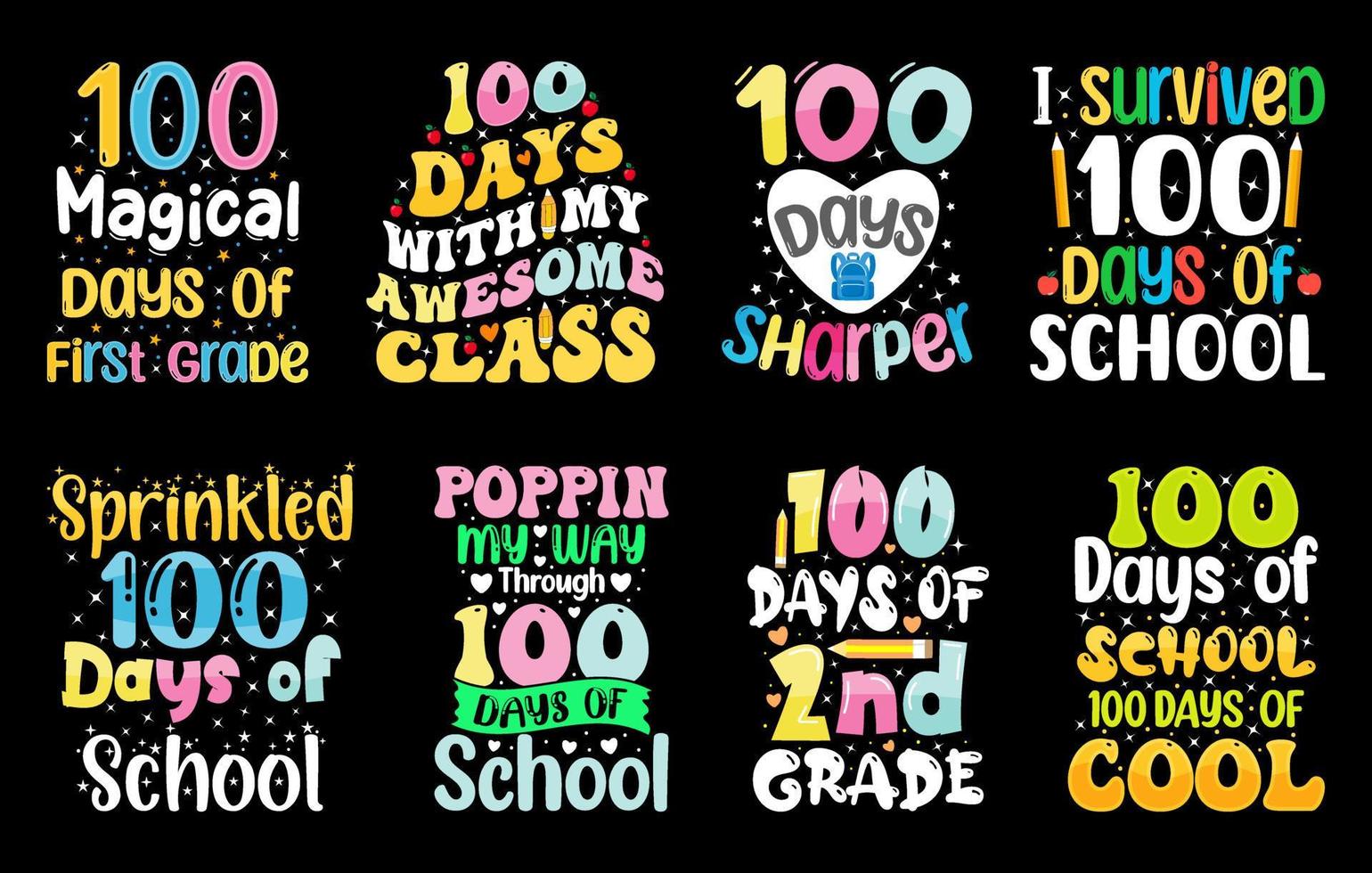 100th days of school t shirt Bundle, hundred days t shirt design set vector