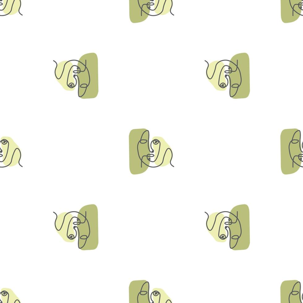 Surreal Faces One Line Seamless Pattern . Abstract Minimalistic Art design for print, cover, wallpaper, Minimal and natural wall art. Vector illustration on white background.