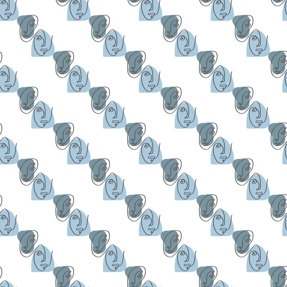 Surreal Faces One Line Seamless Pattern . Abstract Minimalistic Art design for print, cover, wallpaper, Minimal and natural wall art. Vector illustration on white background.