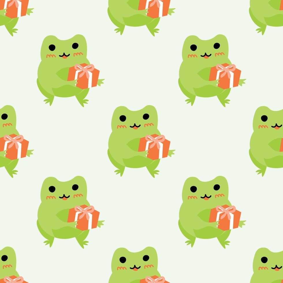 Cute cartoon frogs. Enamored green toads. Vector animal characters seamless pattern of amphibian toad drawing.Childish design for baby clothes, bedding, textiles, print, wallpaper.