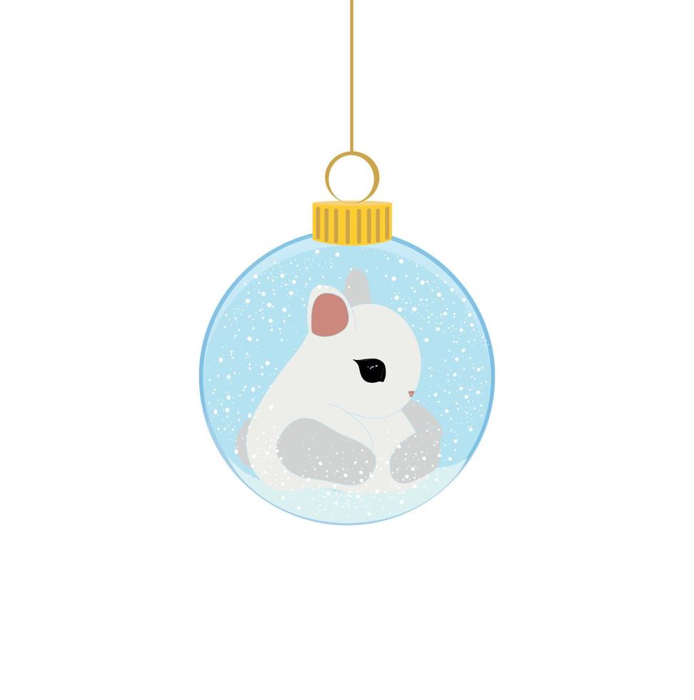 A Christmas tree ball with a cute rabbit. The decoration of the Christmas tree. A symbol of a happy New Year, celebration of Christmas holidays, winter. vector