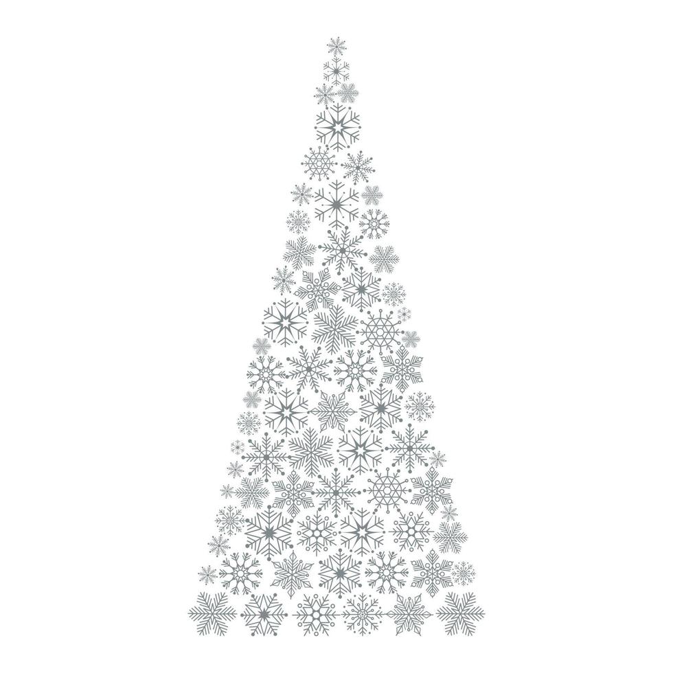 Illustration of a Christmas tree. Christmas tree made of snowflakes. Vector illustration on a white background