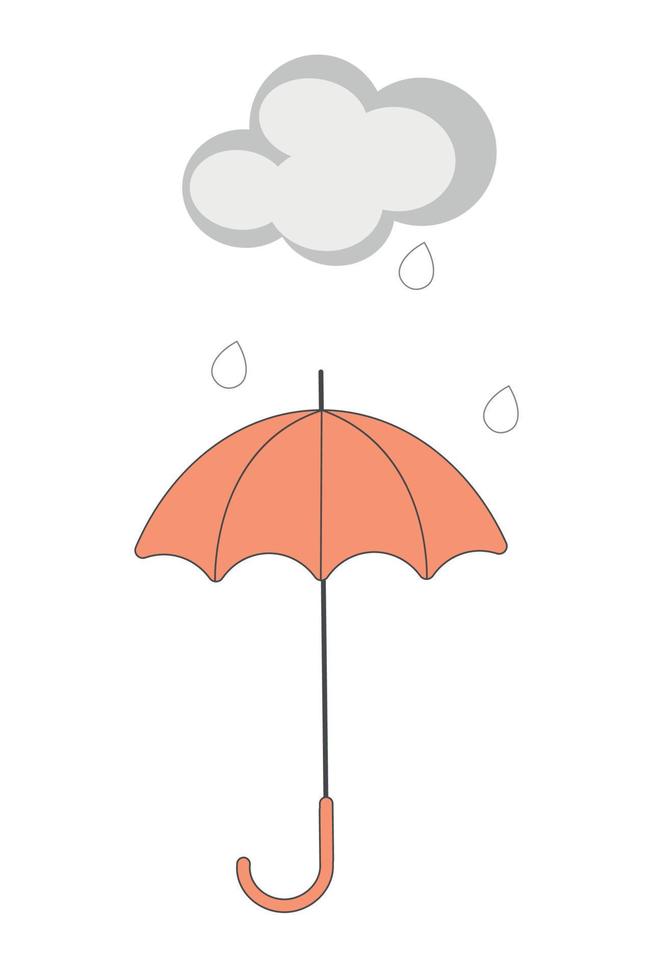 una nube gris y gotas de lluvia sobre un paraguas. ilustración vectorial sobre un fondo blanco. vector