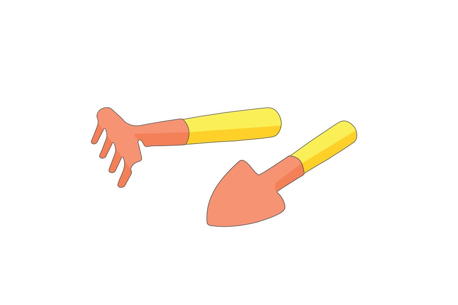 A shovel and rake icon on a white background. Design of garden tools. Vector illustration