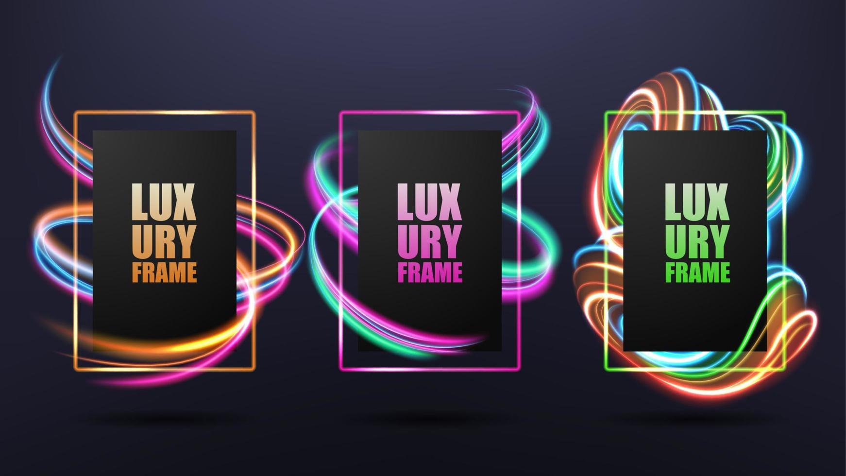 Modern frames with dynamic neon glowing lines, Design element for business cards, gift cards, invitations, flyers, brochures. Vector Illustration