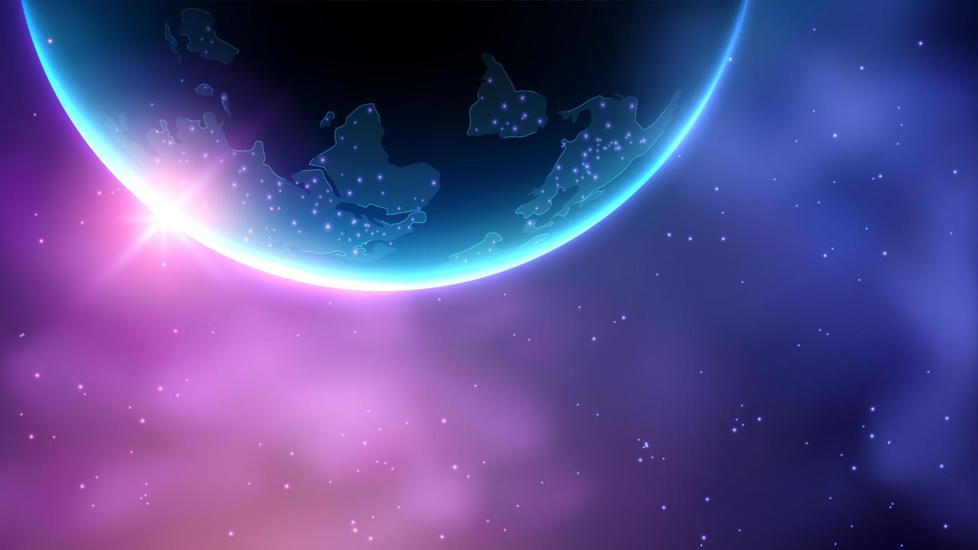 Sunlight appears from behind the earth, Outer Space Background. Vector