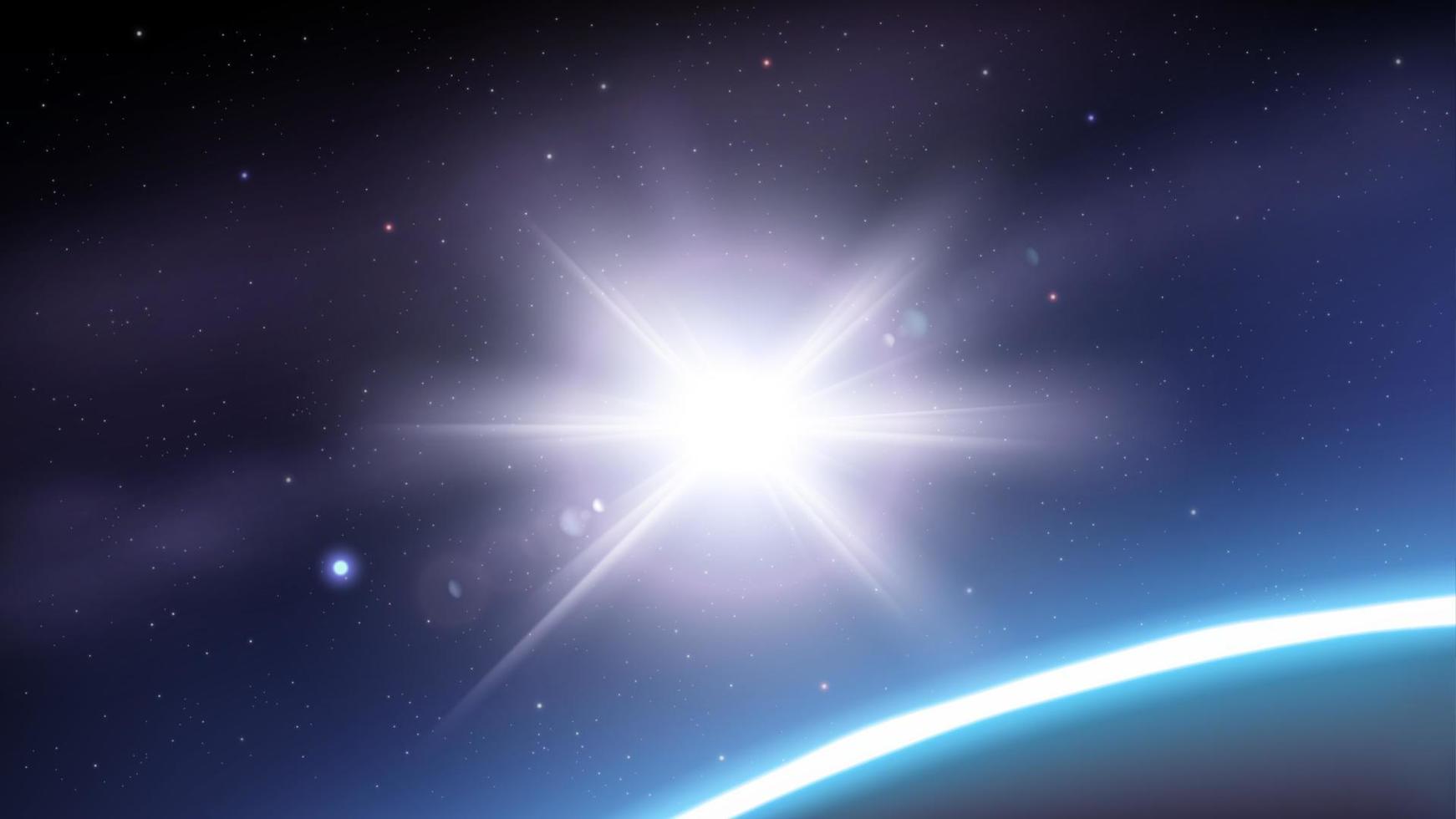 Sunlight Appears from Above the Planet, Outer Space Background. Widescreen Vector Illustration