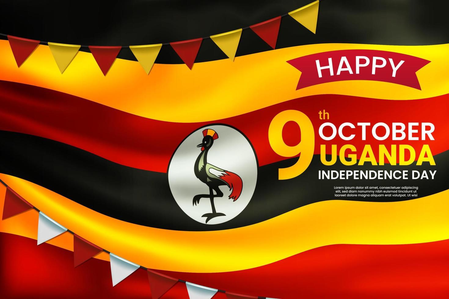 feliz día de la independencia de uganda con fondo de bandera ondeante. ilustración vectorial vector