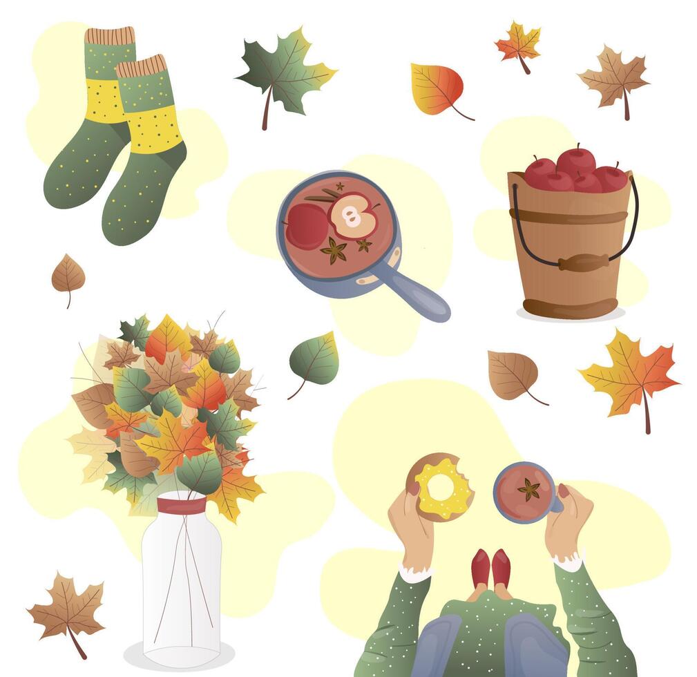 a collection of cozy and bright autumn stickers vector