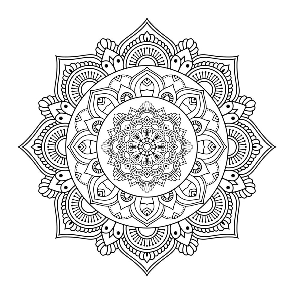 mandala, garabatos de plantilla de patrón de mandala, patrones de adorno redondo para henna, mehndi, tatuaje, página de libro para colorear vector