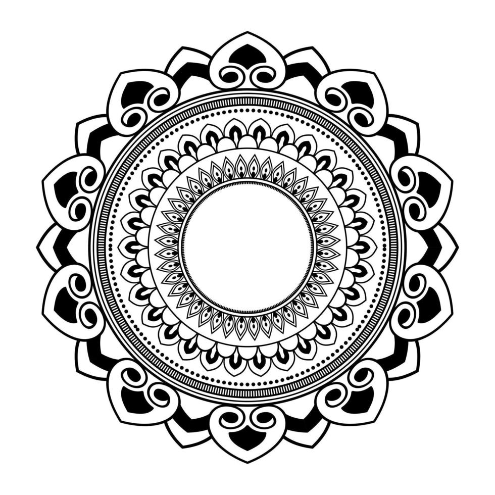 mandala, garabatos de plantilla de patrón de mandala, patrones de adorno redondo para henna, mehndi, tatuaje, página de libro para colorear vector