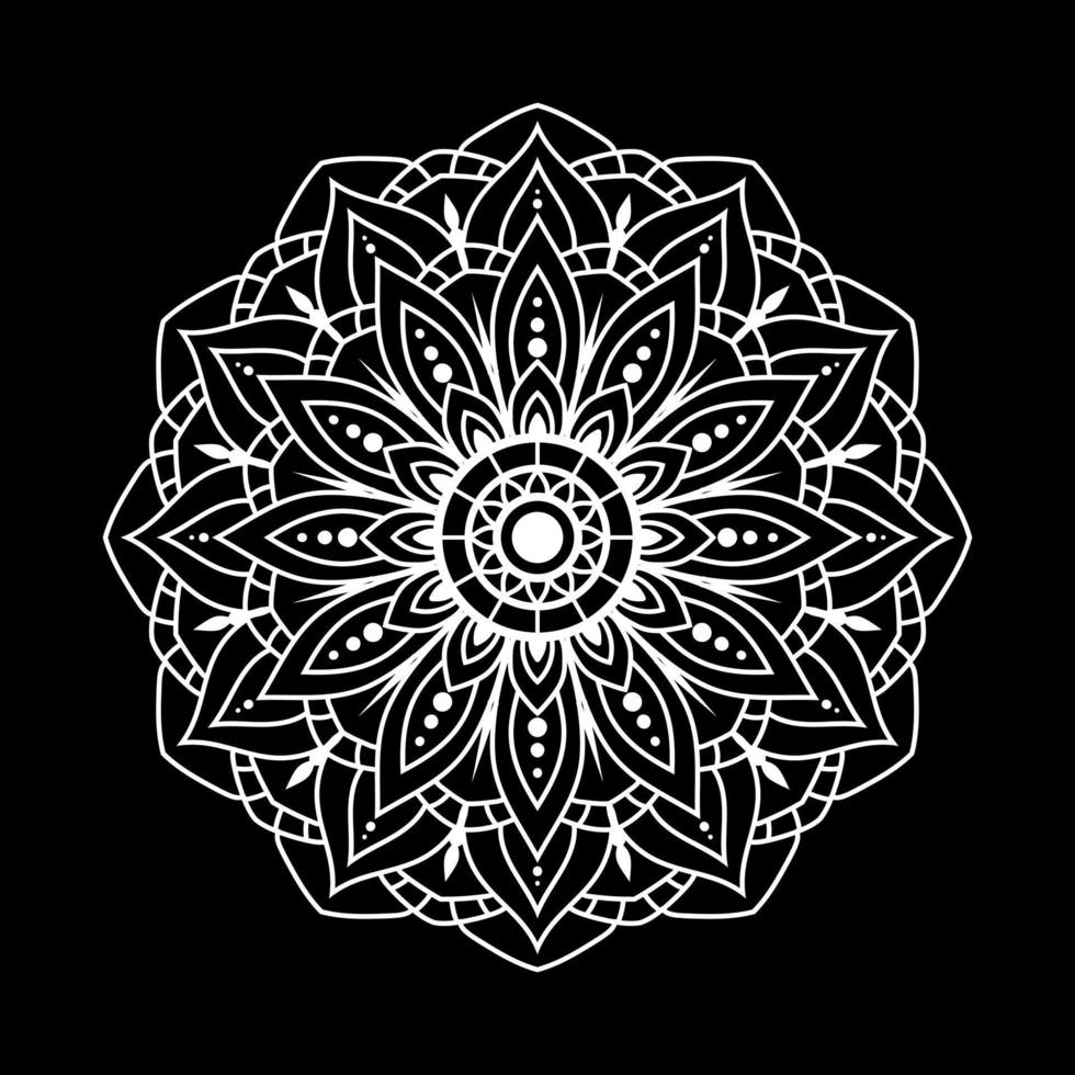 White mandala on black Pattern Stencil Doodles Sketch, Round ornament patterns for Henna, Mehndi, Tattoo vector