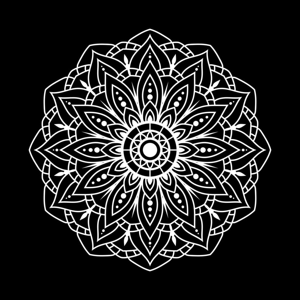 mandala blanco sobre dibujo de garabatos de plantilla de patrón negro, patrones de adorno redondo para henna, mehndi, tatuaje vector