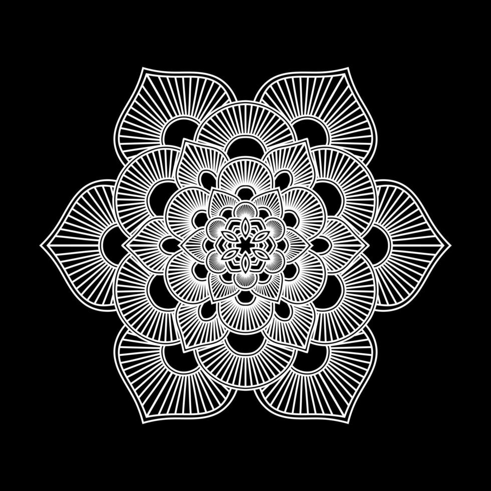 White mandala on black Pattern Stencil Doodles Sketch, Round ornament patterns for Henna, Mehndi, Tattoo vector