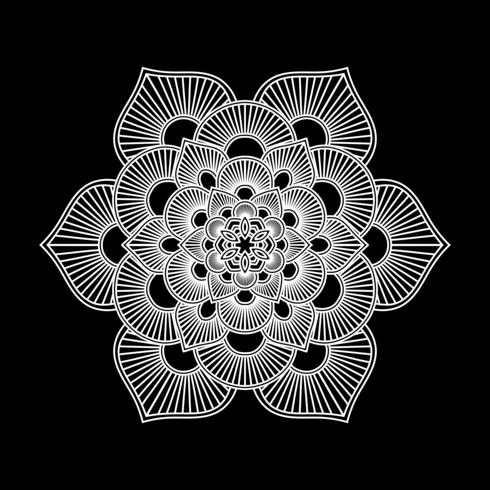 mandala blanco sobre dibujo de garabatos de plantilla de patrón negro, patrones de adorno redondo para henna, mehndi, tatuaje vector