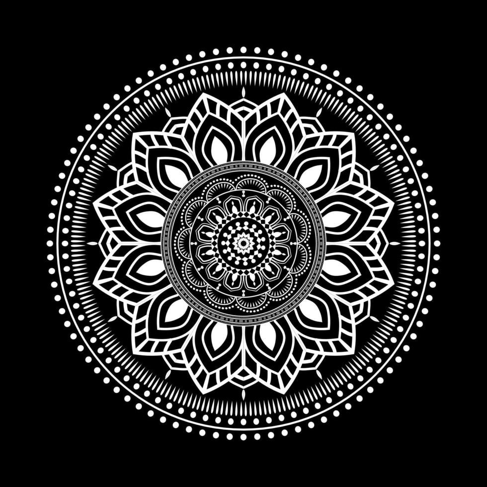 White mandala on black Pattern Stencil Doodles Sketch, Round ornament patterns for Henna, Mehndi, Tattoo vector