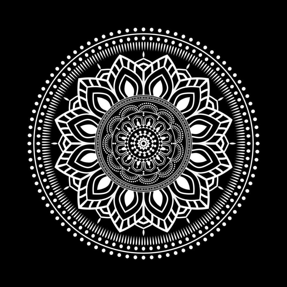 mandala blanco sobre dibujo de garabatos de plantilla de patrón negro, patrones de adorno redondo para henna, mehndi, tatuaje vector