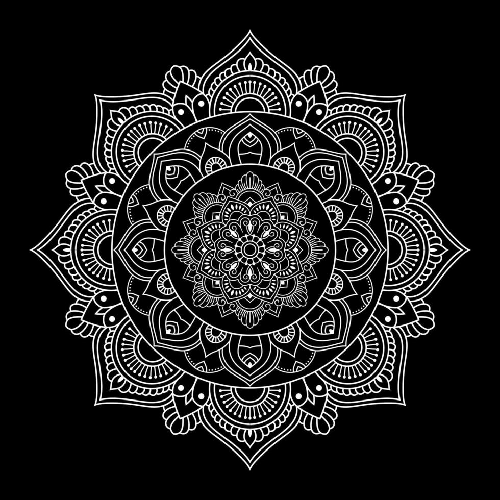 mandala blanco sobre dibujo de garabatos de plantilla de patrón negro, patrones de adorno redondo para henna, mehndi, tatuaje vector