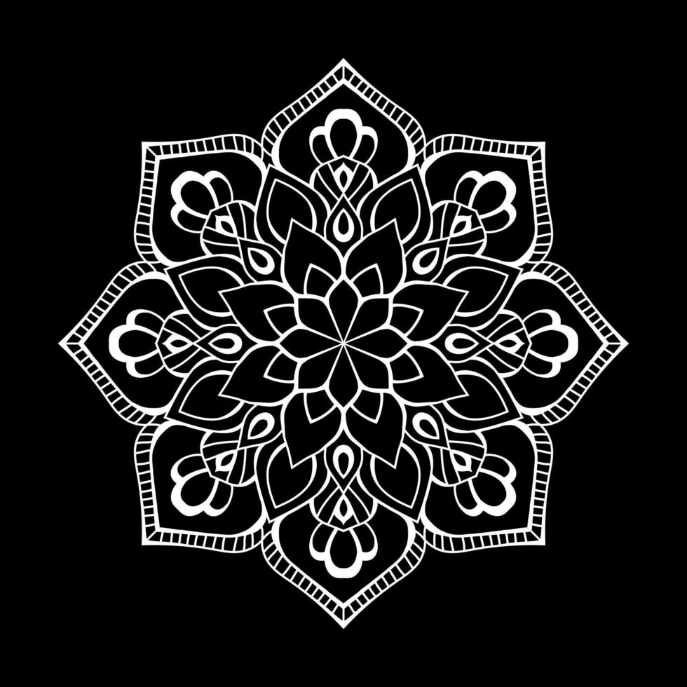 White mandala on black Pattern Stencil Doodles Sketch, Round ornament patterns for Henna, Mehndi, Tattoo vector
