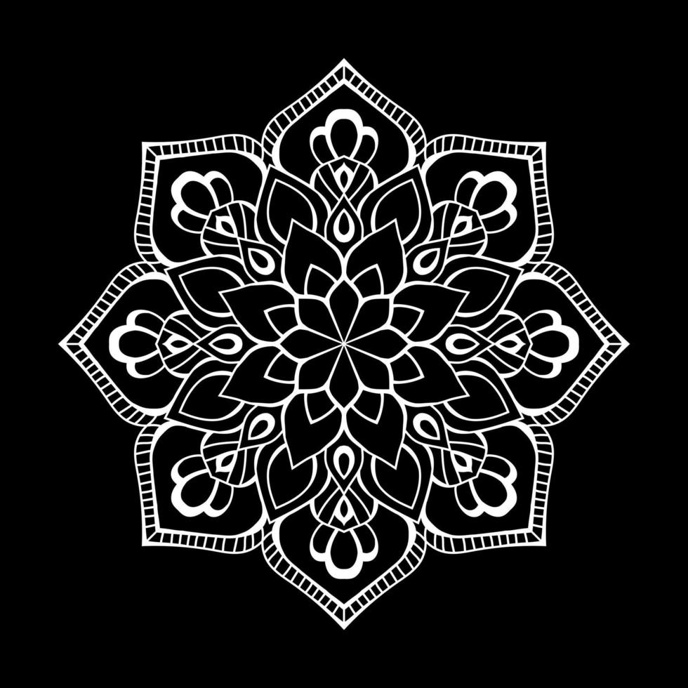 mandala blanco sobre dibujo de garabatos de plantilla de patrón negro, patrones de adorno redondo para henna, mehndi, tatuaje vector