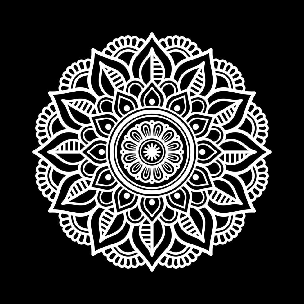 White mandala on black Pattern Stencil Doodles Sketch, Round ornament patterns for Henna, Mehndi, Tattoo vector