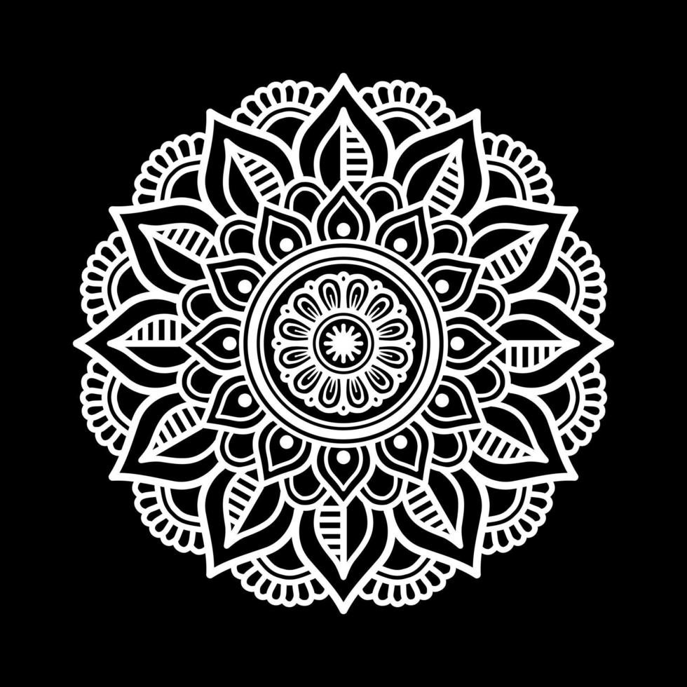 White mandala on black Pattern Stencil Doodles Sketch, Round ornament patterns for Henna, Mehndi, Tattoo vector