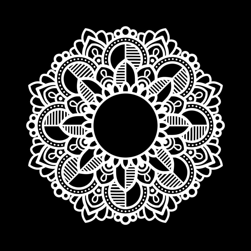 White mandala on black Pattern Stencil Doodles Sketch, Round ornament patterns for Henna, Mehndi, Tattoo vector