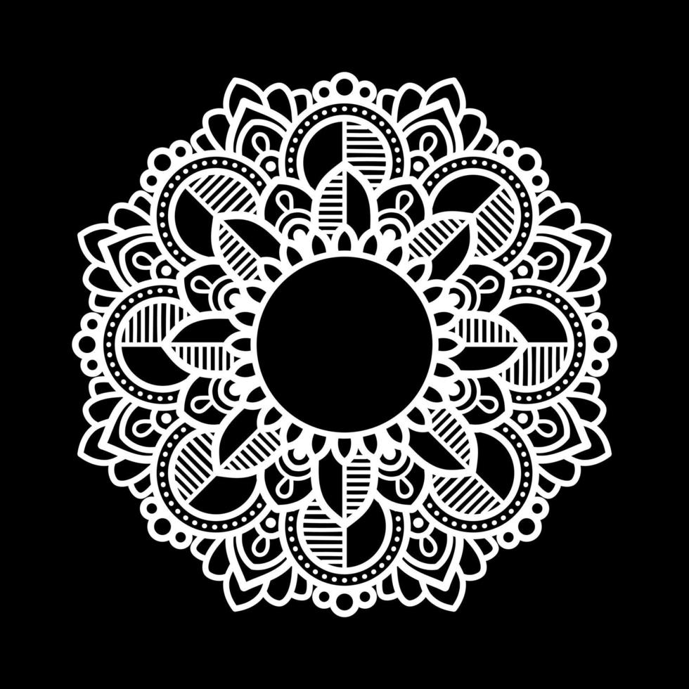 mandala blanco sobre dibujo de garabatos de plantilla de patrón negro, patrones de adorno redondo para henna, mehndi, tatuaje vector