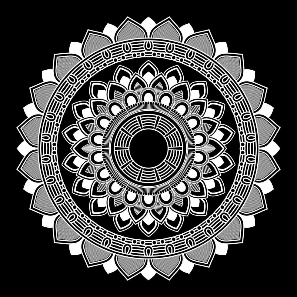 White mandala on black Pattern Stencil Doodles Sketch, Round ornament patterns for Henna, Mehndi, Tattoo vector