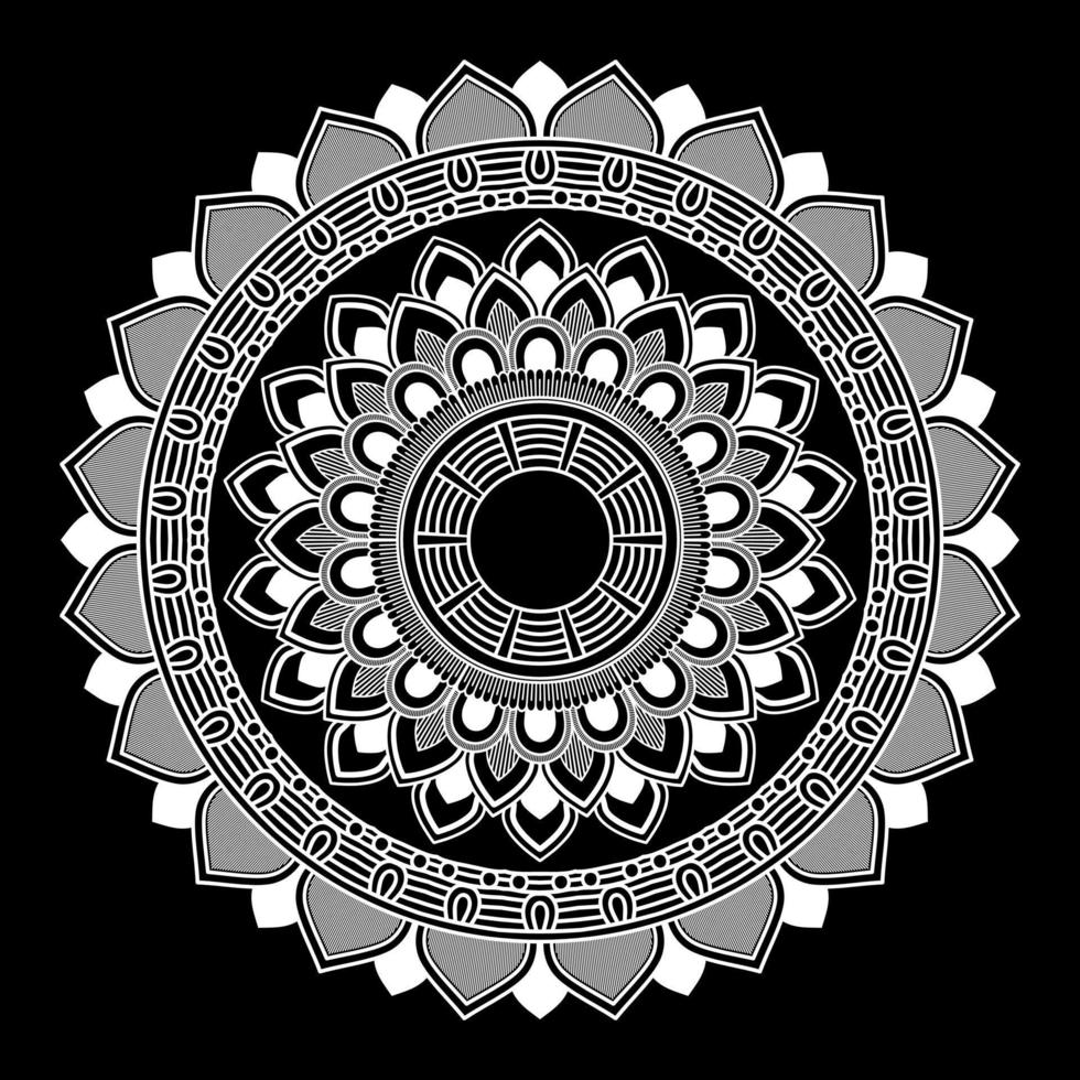 mandala blanco sobre dibujo de garabatos de plantilla de patrón negro, patrones de adorno redondo para henna, mehndi, tatuaje vector