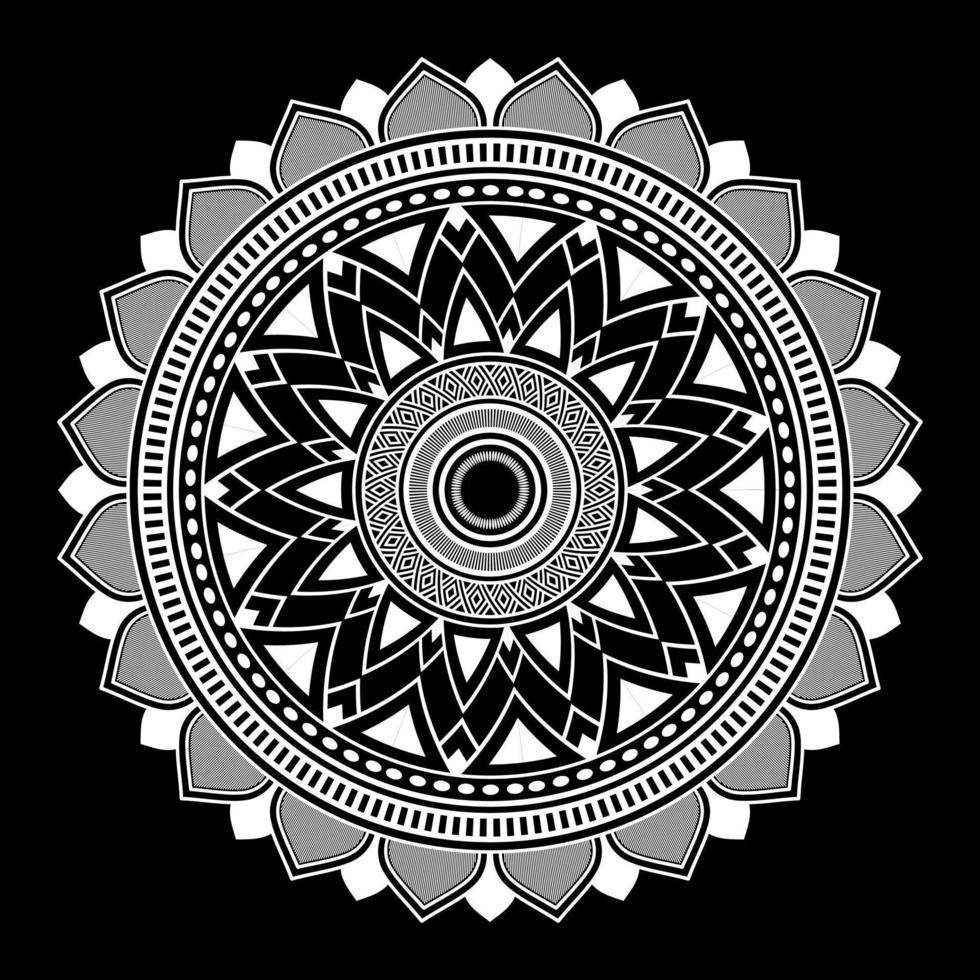White mandala on black Pattern Stencil Doodles Sketch, Round ornament patterns for Henna, Mehndi, Tattoo vector