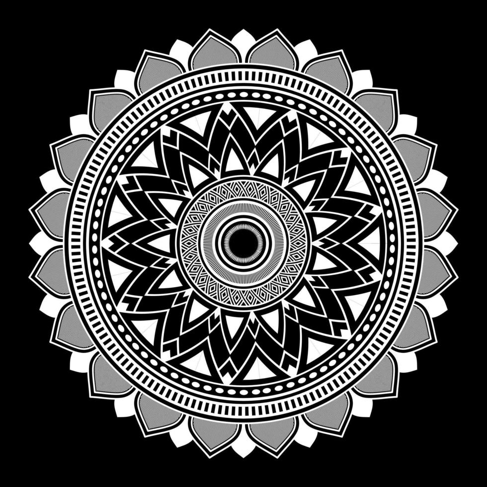 mandala blanco sobre dibujo de garabatos de plantilla de patrón negro, patrones de adorno redondo para henna, mehndi, tatuaje vector