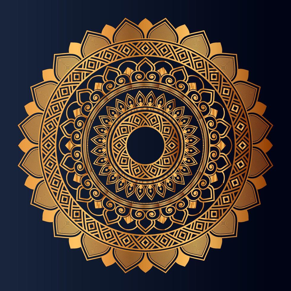 Patrón arabesco de mandala floral dorado de lujo para impresión, afiche, portada, folleto, volante, adorno de encaje redondo ornamental de estilo oriental vector