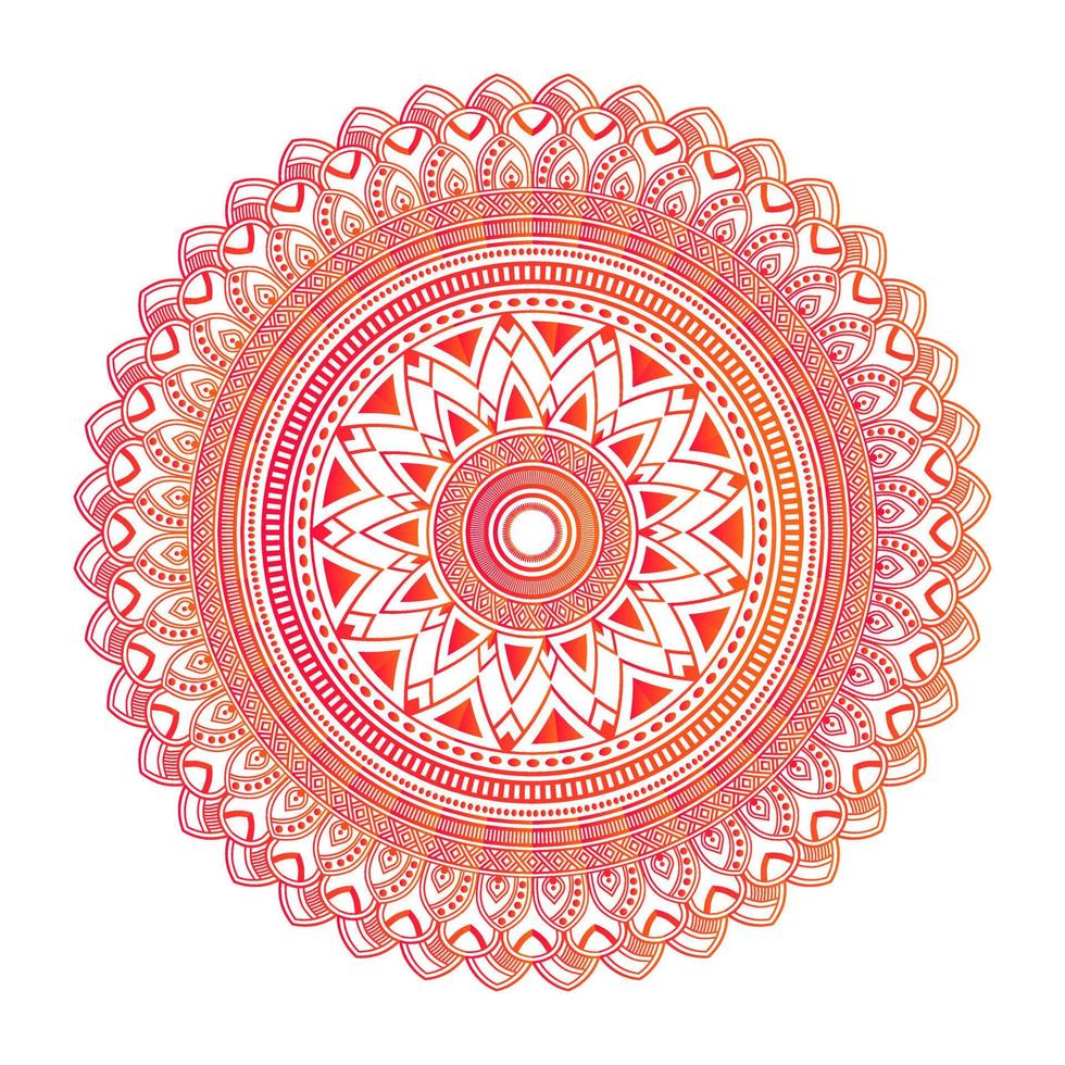 mandala de color degradado sobre fondo blanco aislado, mandala con motivos florales. adornos vector