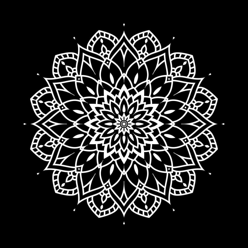 White mandala on black Pattern Stencil Doodles Sketch, Round ornament patterns for Henna, Mehndi, Tattoo vector