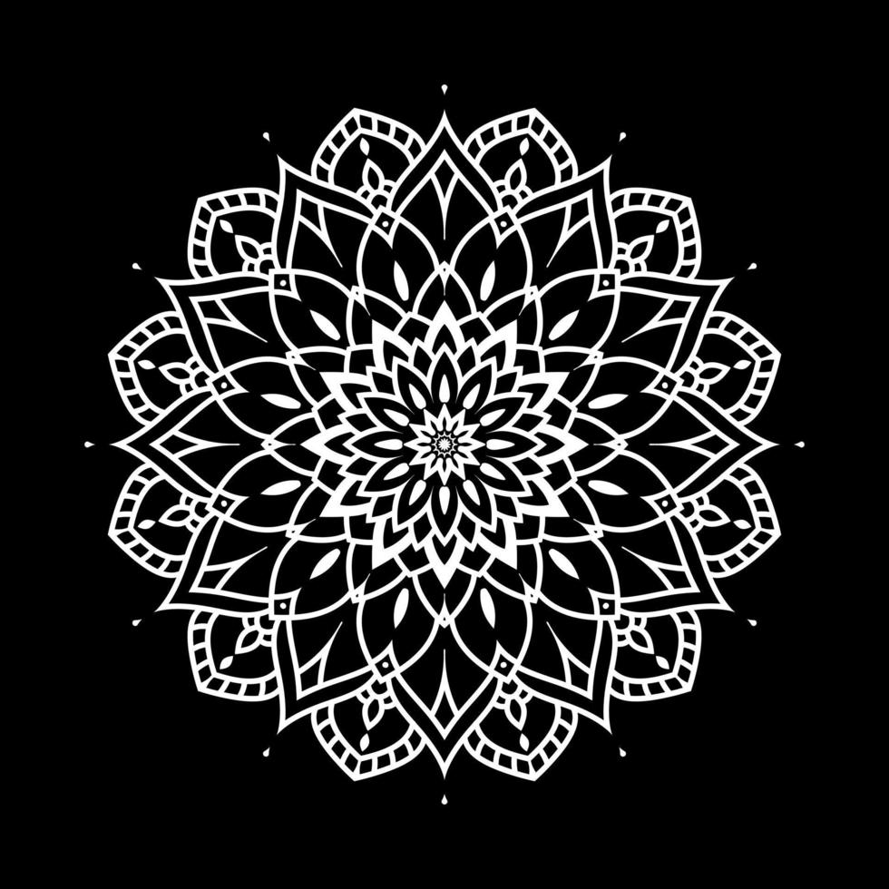 mandala blanco sobre dibujo de garabatos de plantilla de patrón negro, patrones de adorno redondo para henna, mehndi, tatuaje vector