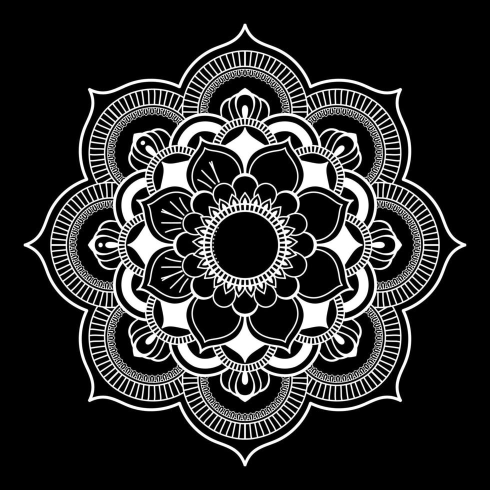 White mandala on black Pattern Stencil Doodles Sketch, Round ornament patterns for Henna, Mehndi, Tattoo vector