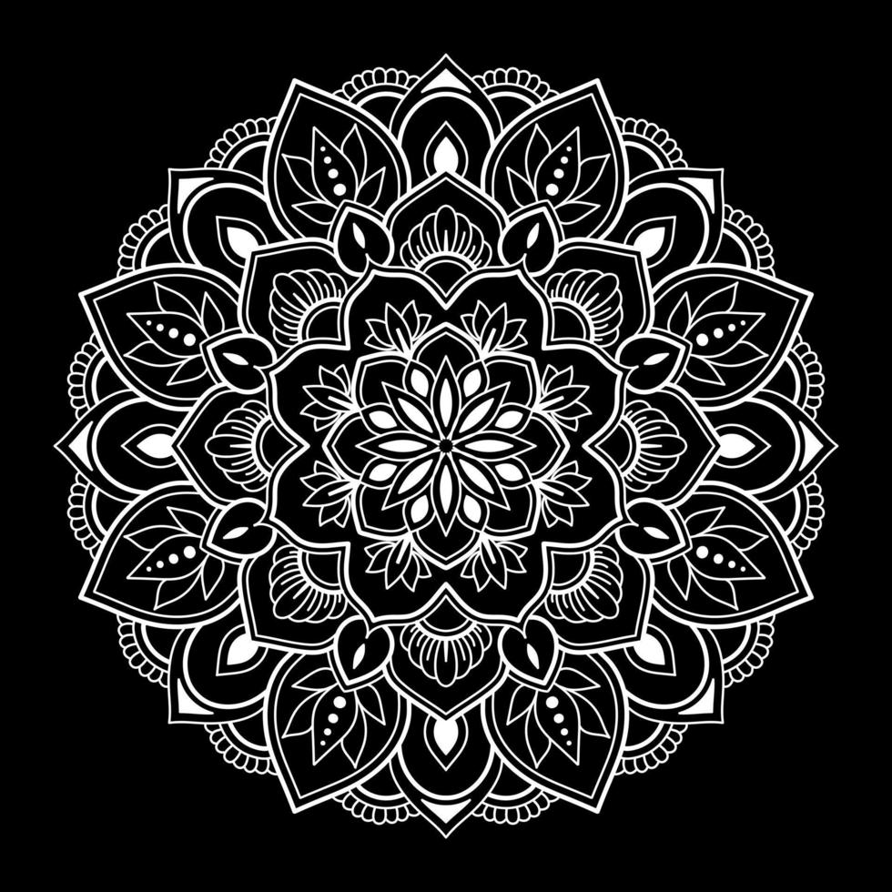 White mandala on black Pattern Stencil Doodles Sketch, Round ornament patterns for Henna, Mehndi, Tattoo vector