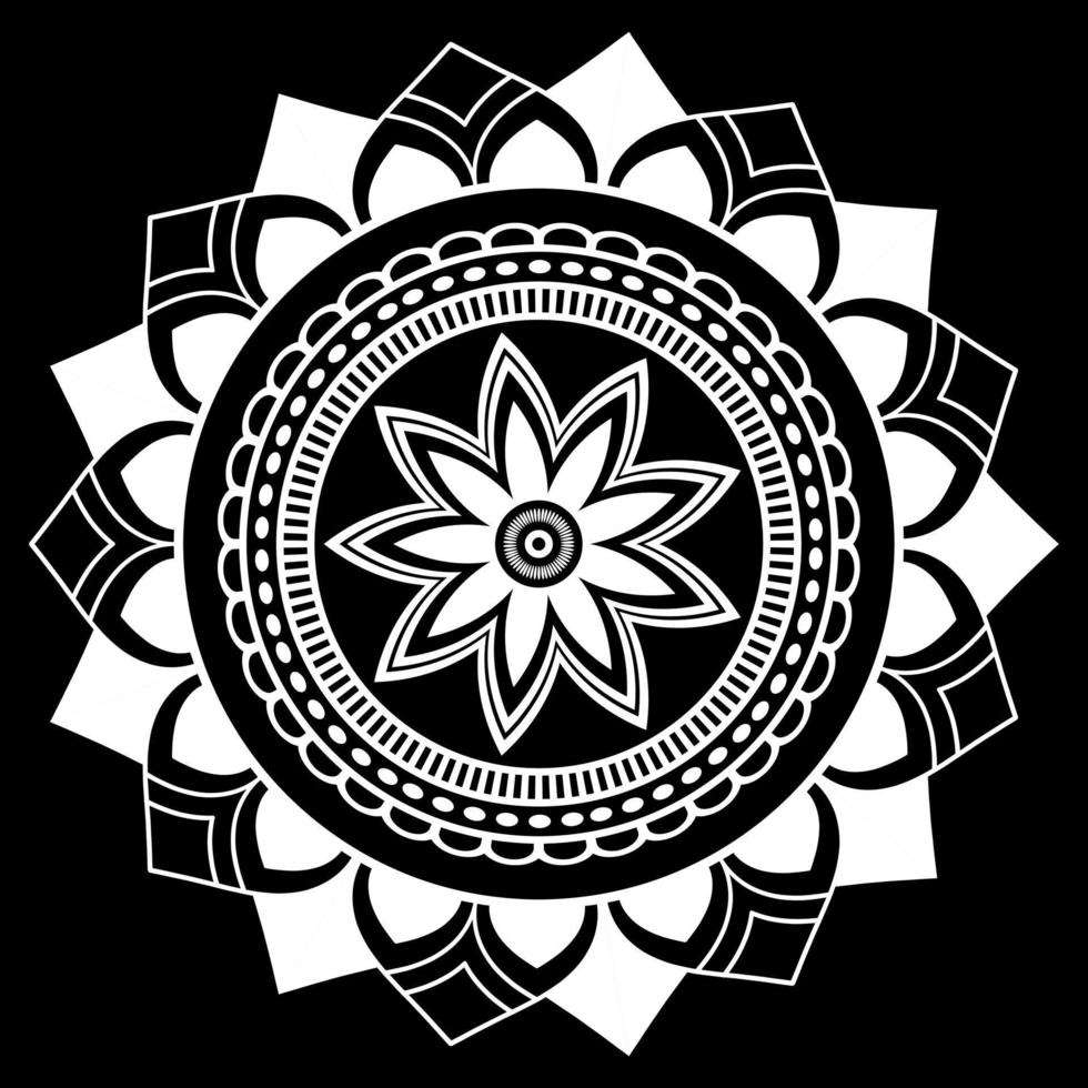 White mandala on black Pattern Stencil Doodles Sketch, Round ornament patterns for Henna, Mehndi, Tattoo vector