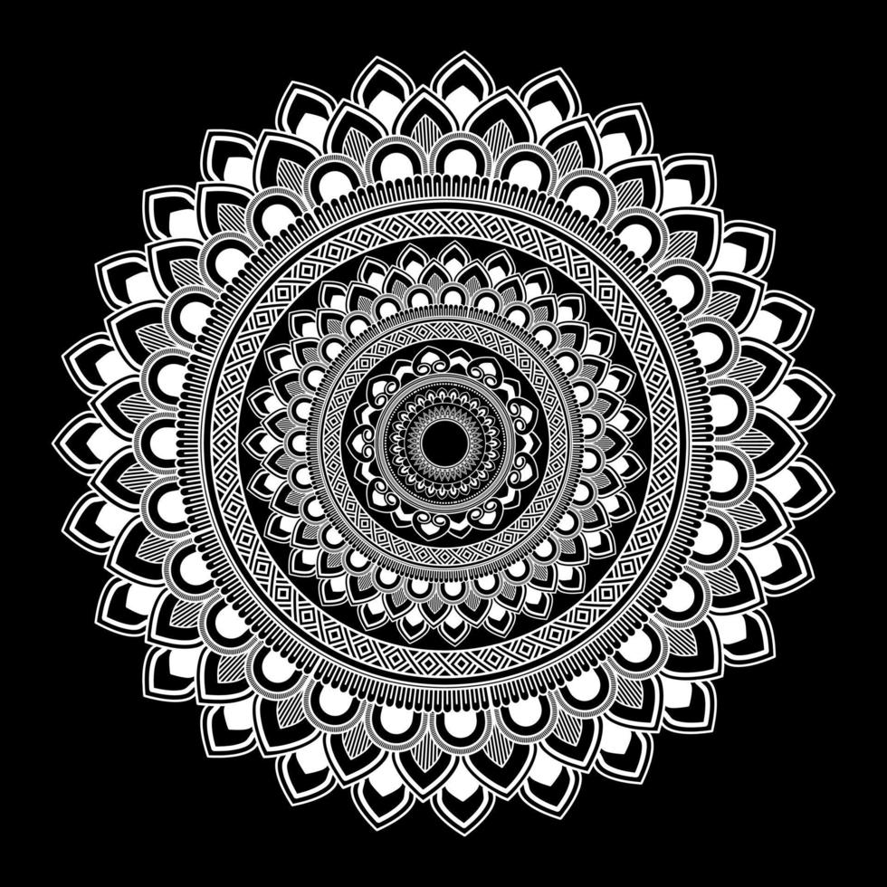 White mandala on black Pattern Stencil Doodles Sketch, Round ornament patterns for Henna, Mehndi, Tattoo vector
