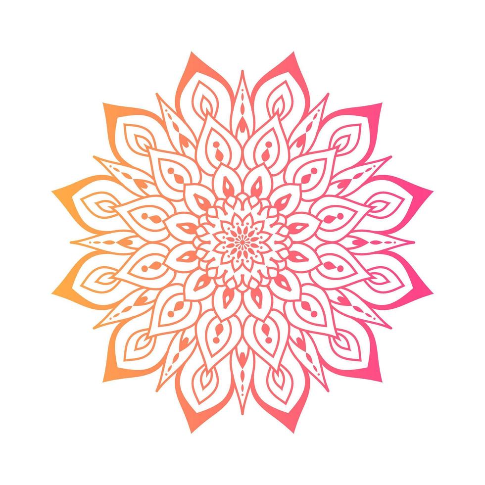 mandala de color degradado sobre fondo blanco aislado, mandala con motivos florales. adornos vector