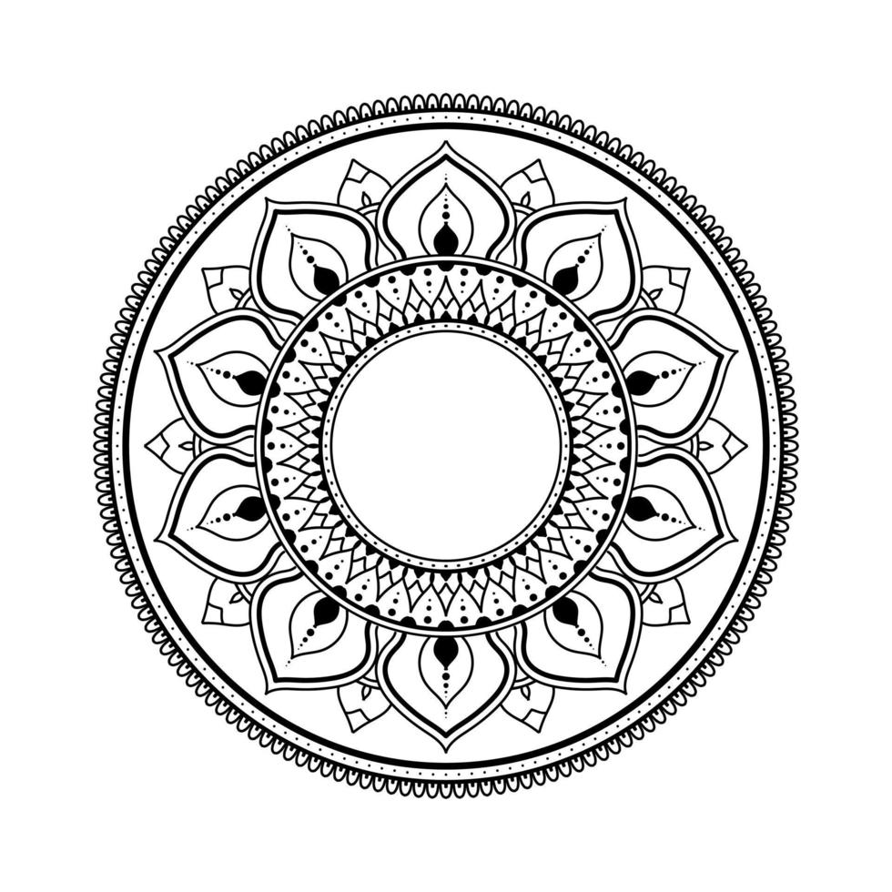 mandala, garabatos de plantilla de patrón de mandala, patrones de adorno redondo para henna, mehndi, tatuaje, página de libro para colorear vector