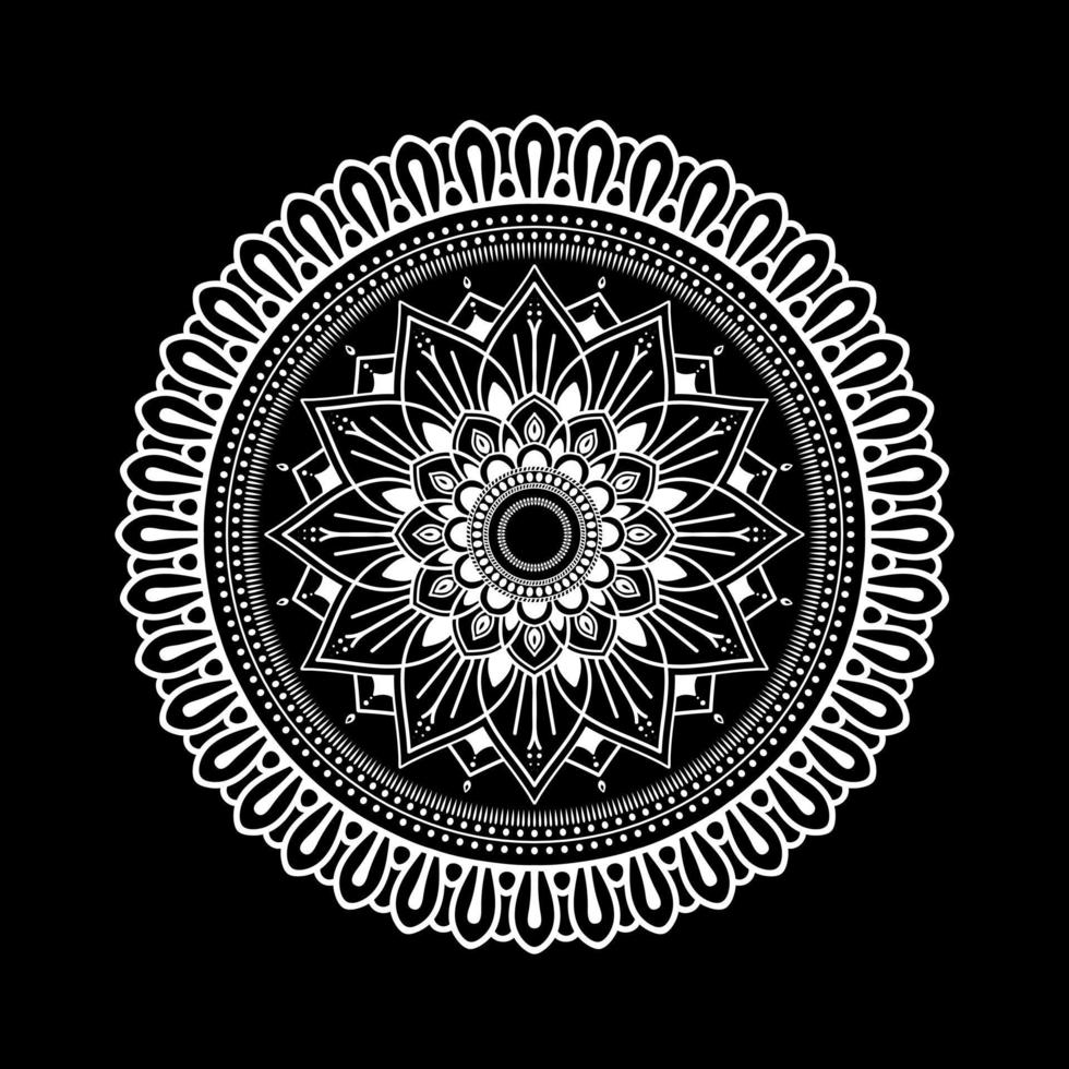 White mandala on black Pattern Stencil Doodles Sketch, Round ornament patterns for Henna, Mehndi, Tattoo vector