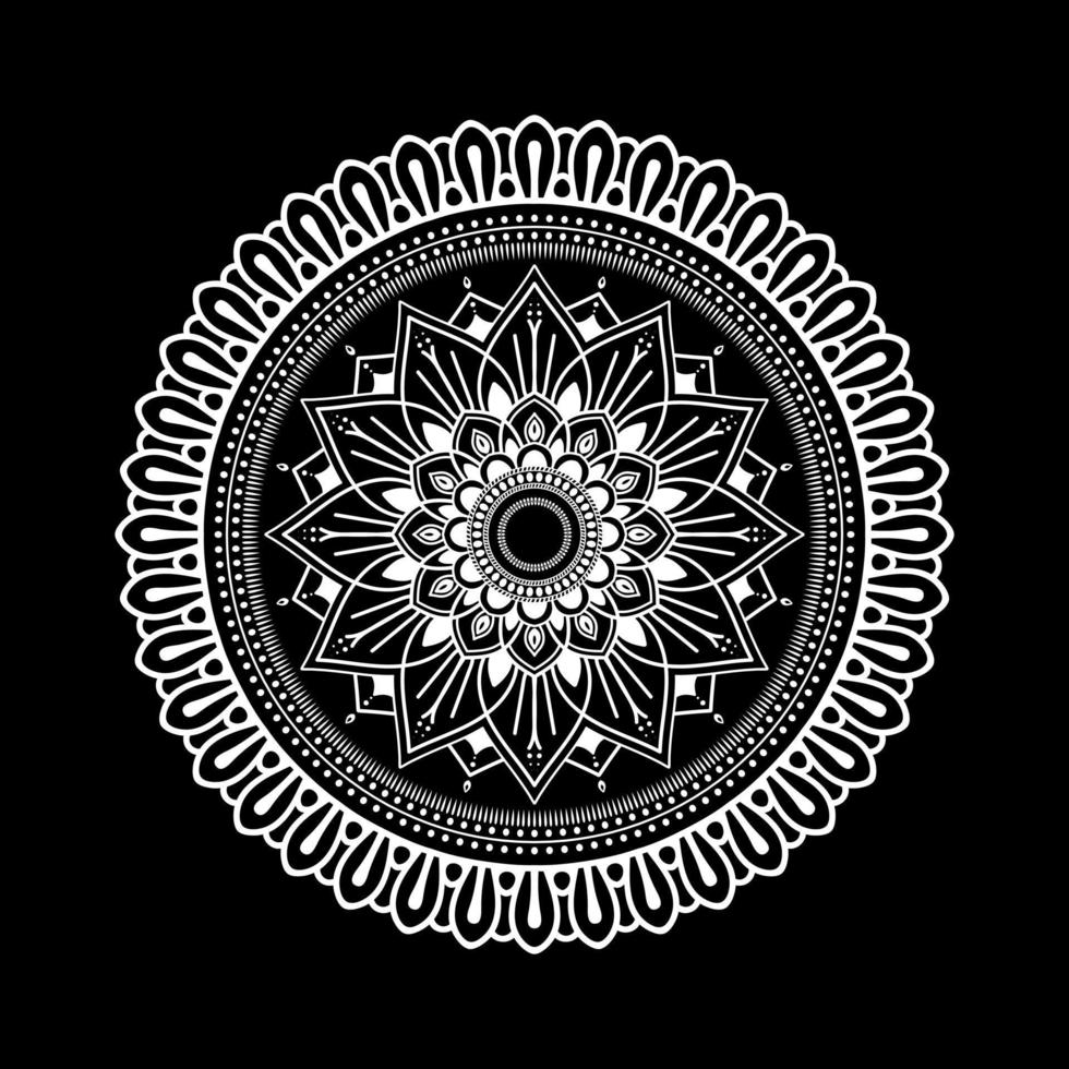 mandala blanco sobre dibujo de garabatos de plantilla de patrón negro, patrones de adorno redondo para henna, mehndi, tatuaje vector