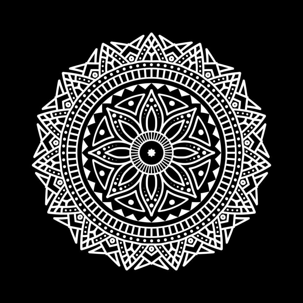 White mandala on black Pattern Stencil Doodles Sketch, Round ornament patterns for Henna, Mehndi, Tattoo vector