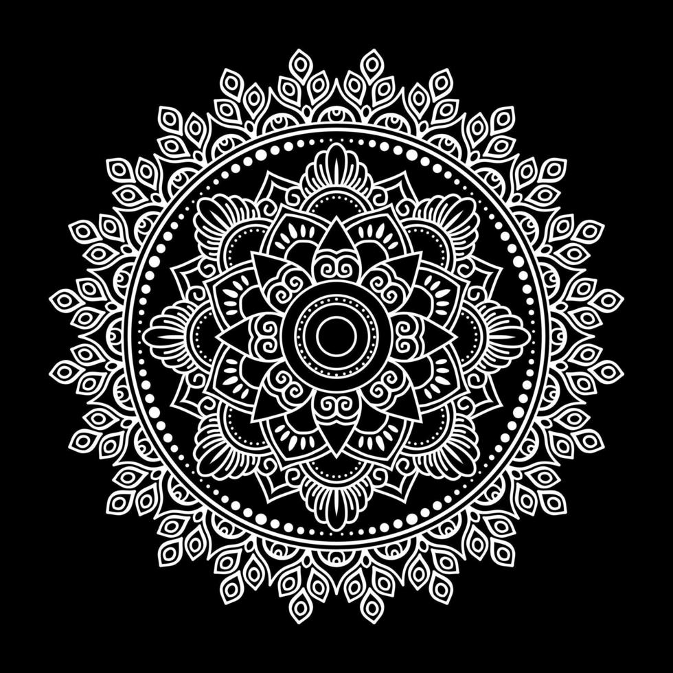 White mandala on black Pattern Stencil Doodles Sketch, Round ornament patterns for Henna, Mehndi, Tattoo vector